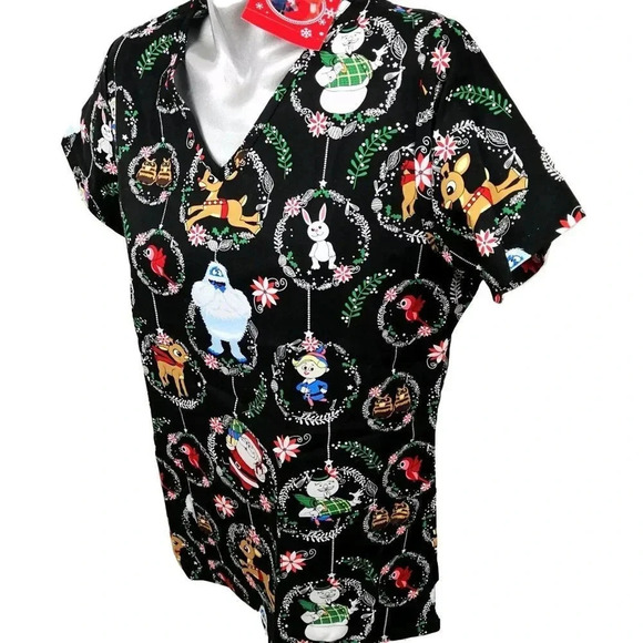 Scrub Top Rudolph Red Nose Reindeer Santa Xmas S M L Warner  Bro NEW - Picture 2 of 4